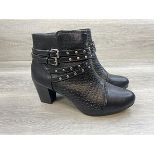 Rialto Fisher R7859 Women's Bootie Biker Ankle Side Zip Studded Leather 8M Black